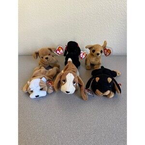 TY Beanie Baby Dog Lot – Tuffy, GiGi, Tiny, Wrinkles, Tracker, Doby – Tagged